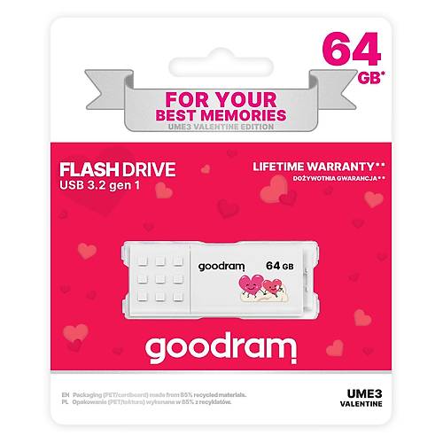 64GB USB 3.2 GEN 1 60MB/s Okuma ile 20MB/s yazma h�zl� beyaz usb bellek