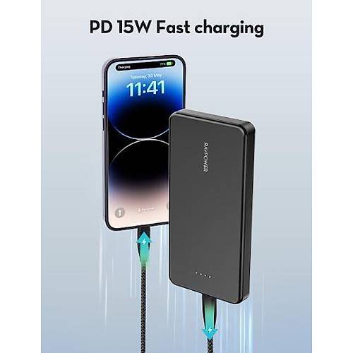 10.000mAh 15W 3 portlu 1A 1C 1Micro B �nce Siyah Powerbank