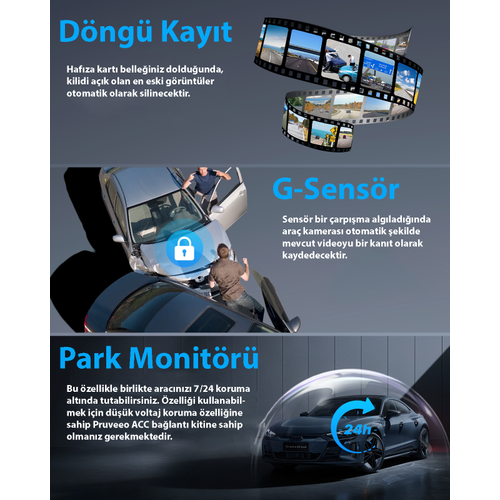 PRUVEEO D90-4CH FHD WI-FI GPS + 128GB SD KART KAME