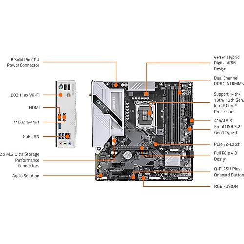 B760M-GPWIFIDDR4 5333MHz OC DDR4 LGA1700 M.2 HDMI DP Micro-ATX Anakart