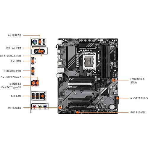 B760M-DS3HWF6EGEN5 7600MHz OC DDR5 LGA1700 M.2 HDMI DP MicroATX Anakart