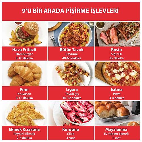 13 Litre 9 Programl� Yap��maz ve Y�kanabilir Aksesuarl� Air Fryer F�r�n