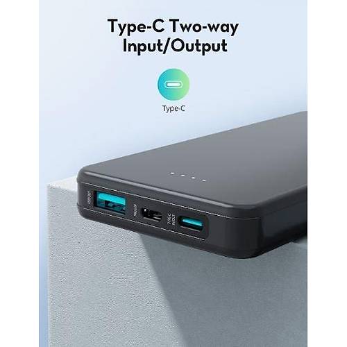 10.000mAh 15W 3 portlu 1A 1C 1Micro B �nce Siyah Powerbank