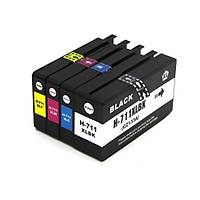 HP 711 Sar� K�rm�z� Mavi Siyah 4 Renk Muadil Kartu� Seti - HP DesignJet T120/T520