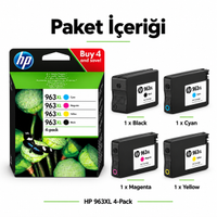 HP 963XL 3YP35AE Orijinal 4'l� Kartu� Seti | Siyah Mavi K�rm�z� Sar� | OfficeJet Pro 9010, 9015, 9020, 9025 Uyumlu