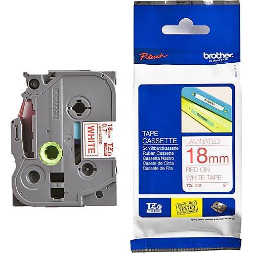 Brother P-Touch TZE-242 18mm Beyaz �zeri K�rm�z� Etiket