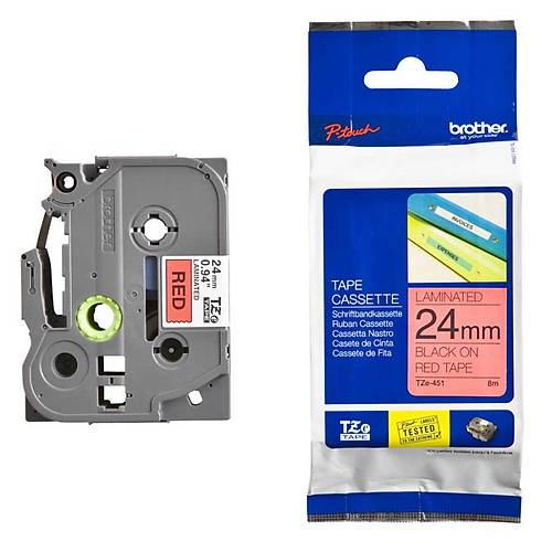 Brother P-Touch TZE-451 24mm K�rm�z� �zeri Siyah Etiket