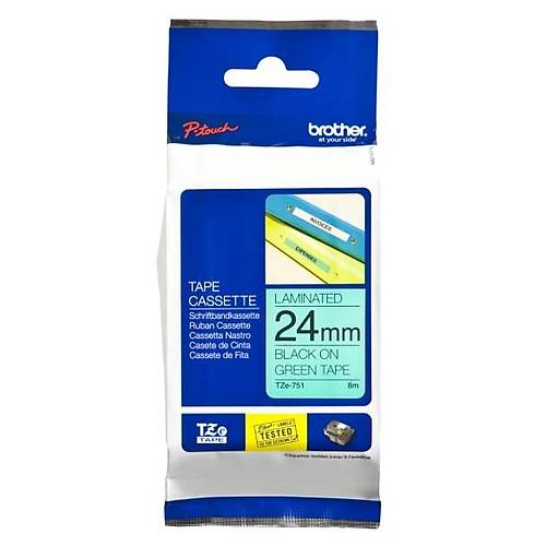 Brother TZ-751 - TZE-751 24mm Ye�il �zeri Siyah Etiket