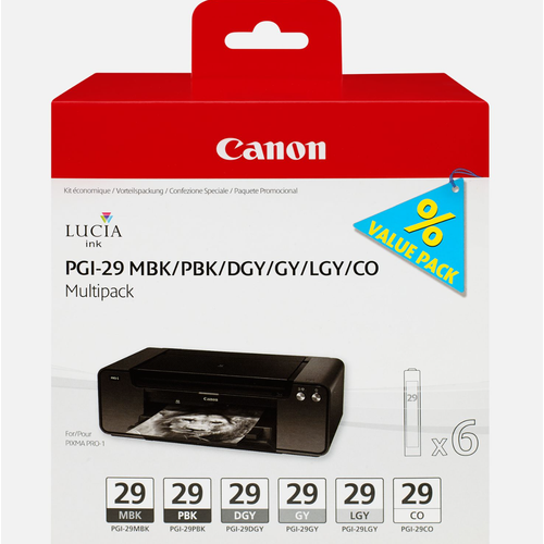Canon PGI-29 MBK-PBK-DGY-GY-LGY 5 li Orjinal Kartu� Seti - Pixma Pro 1