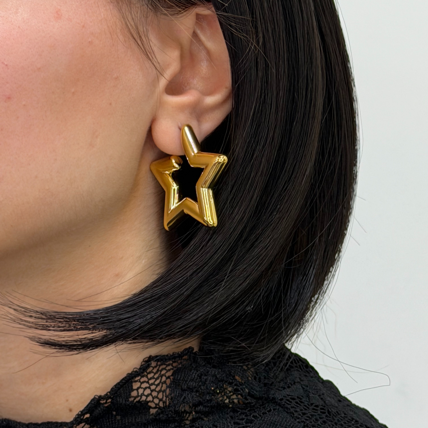 Pirinç Gold Model Yıldız Halkalı Küpe