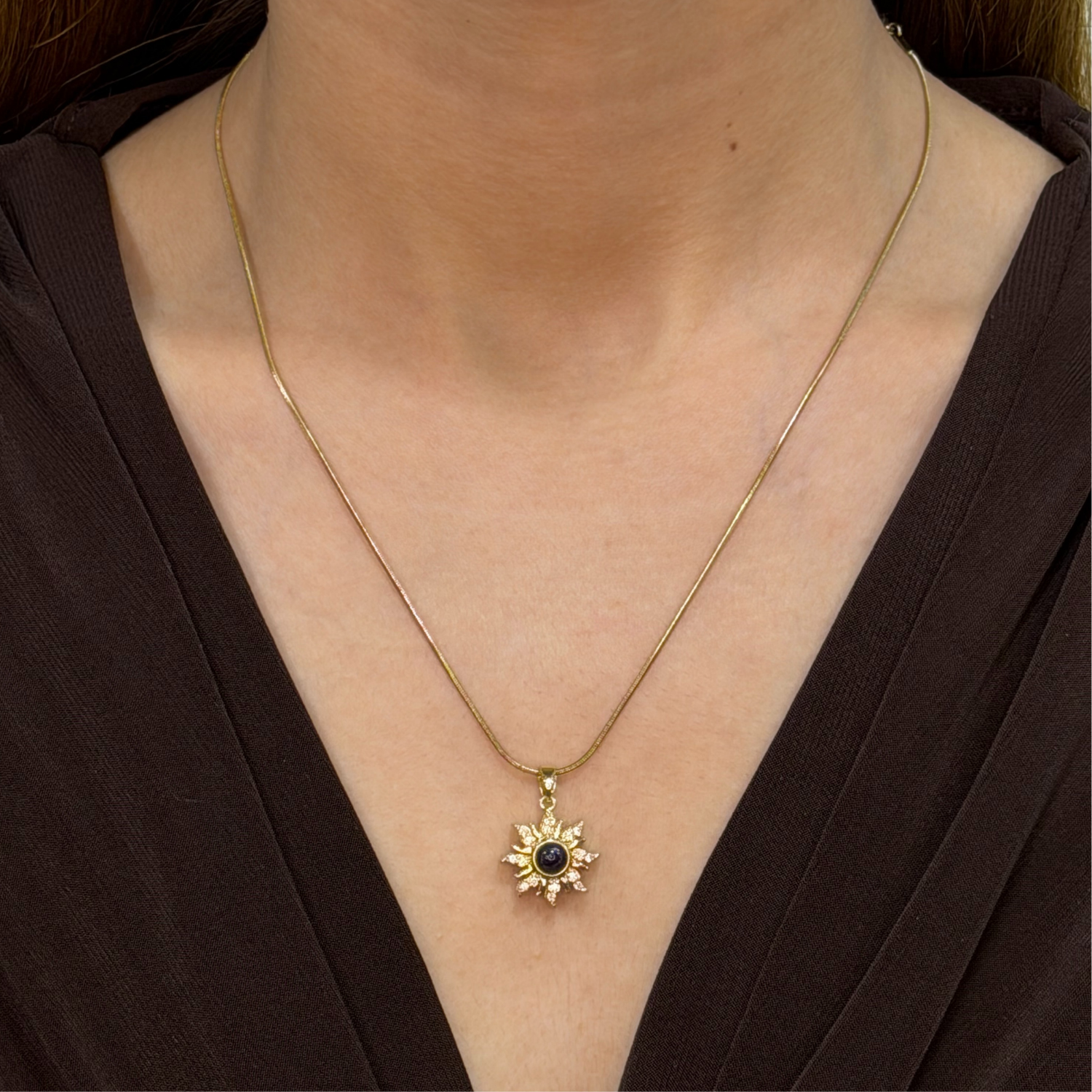 Lotus Kahverengi Çelik Gold Kolye