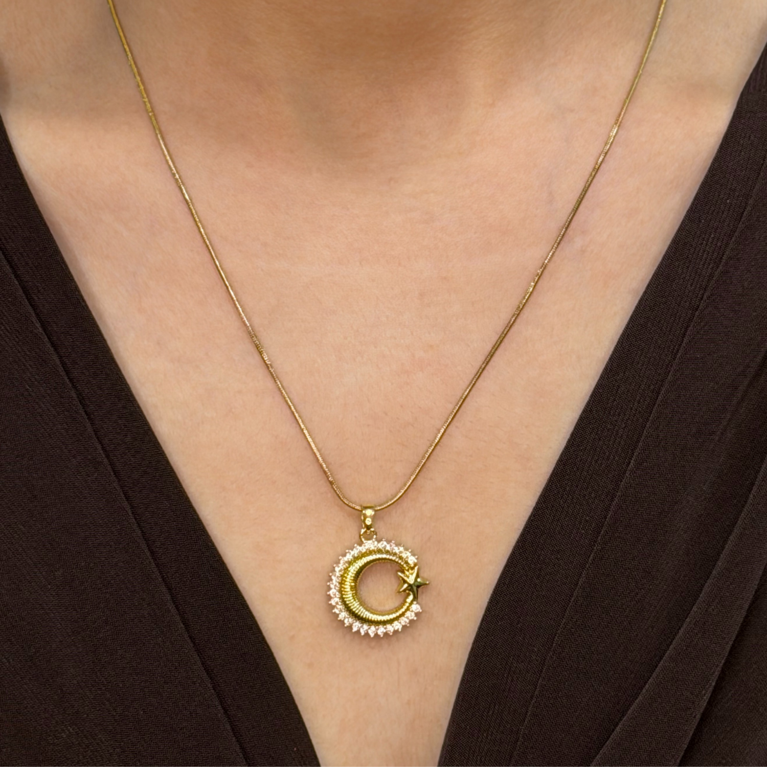 Çelik Gold Model Ay Yıldızlı Kolye