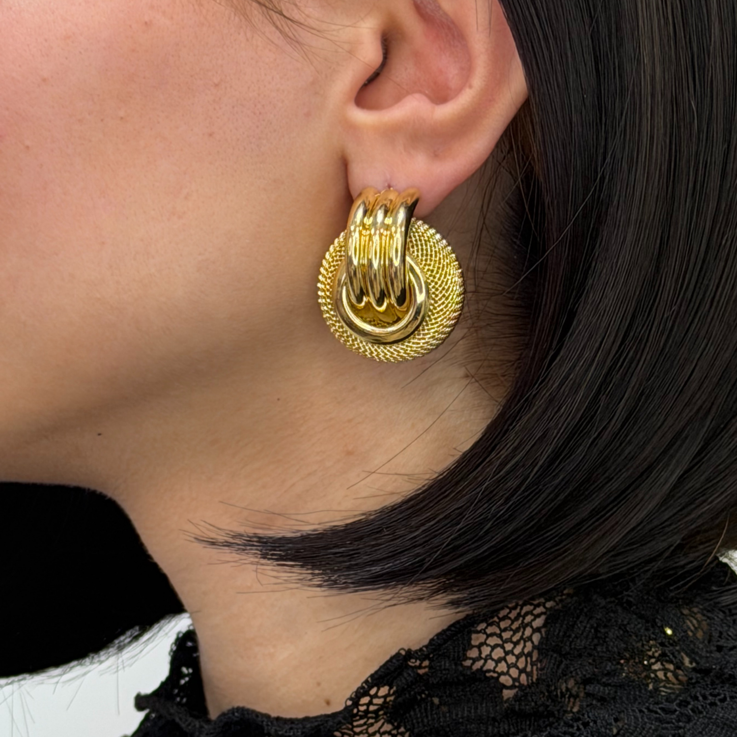 Hasır Halka Gold Küpe