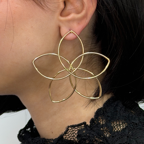 �i�ek Motifli Gold K�pe