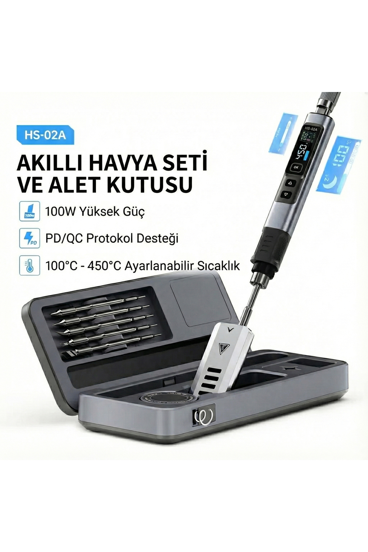 HS-02A Akıllı Havya 6 Uçlu ve Alet Kutusu