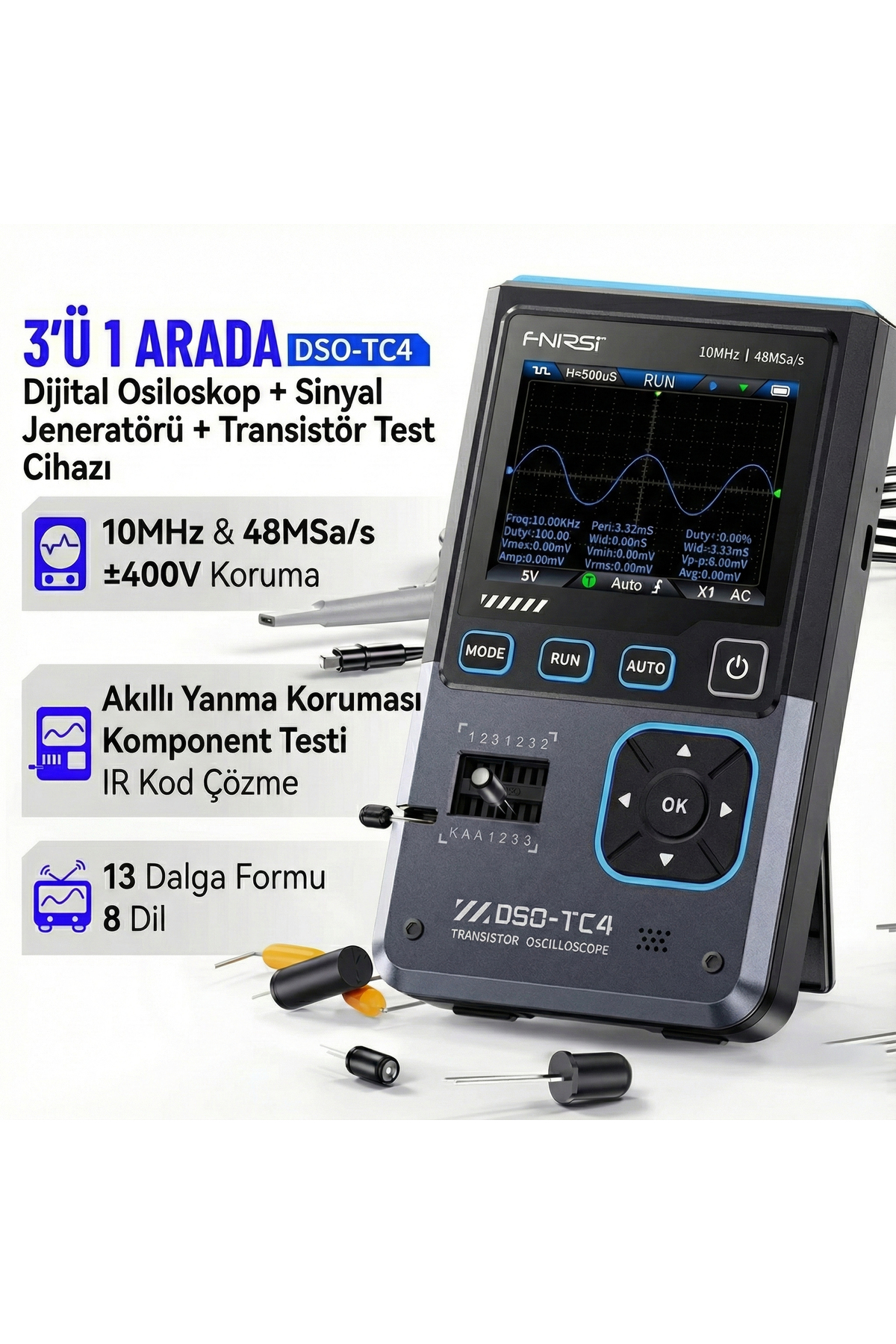 DSO-TC4 10MHz 48MS/s 3in1 Osiloskop Transistör Test ve Sinyal Jeneratörü
