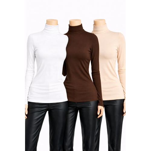 Kad�n Siyah Beyaz Bordo 3'l� Uzun Kollu Body