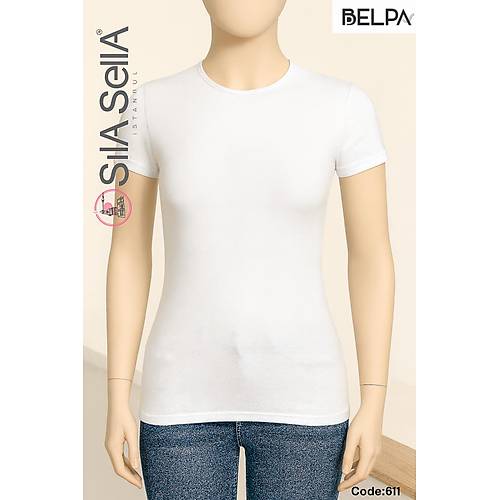 S�la Sella Kad�n Beyaz K�sa Kollu Pamuklu Atlet