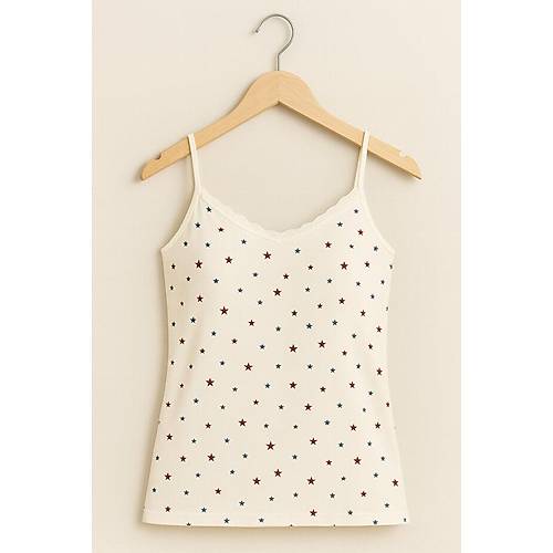 Y�ld�z Desenli �p Ask�l� Pamuklu Atlet