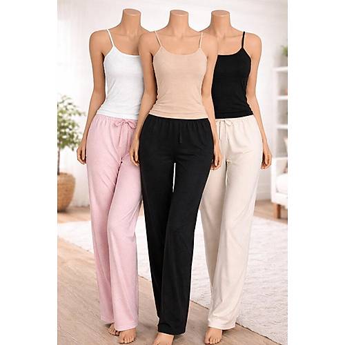 Kad�n Ribana �p Ask�l� Atlet 3'L� %100 Pamuklu Siyah Beyaz Ten