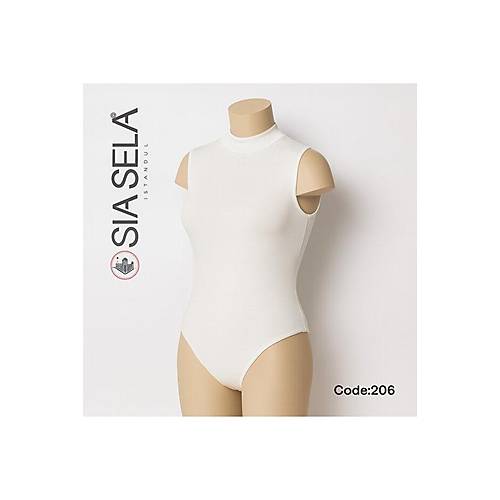 S�la Sella Kad�n Beyaz Yar�m Bal�k�� Yaka Kolsuz Body