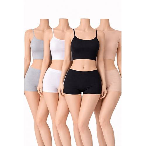 Likral� Kad�n Mini �ort, Kad�n Boxer, Kad�n �� Giyim Boxer %95 Pamuk %5 Likra 4 Renkli Paket