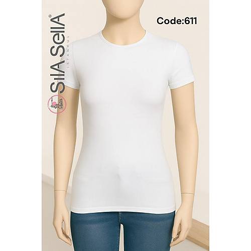 S�la Sella Kad�n Beyaz K�sa Kollu Pamuklu Atlet