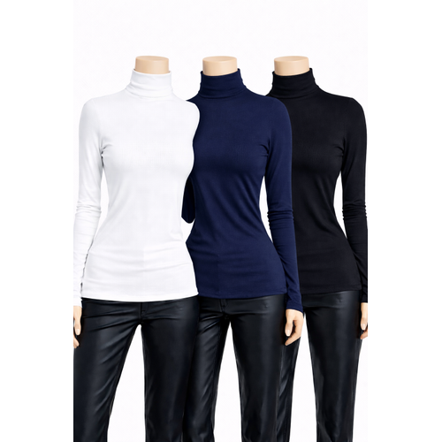 Kad�n Siyah Beyaz Bordo 3'l� Uzun Kollu Body