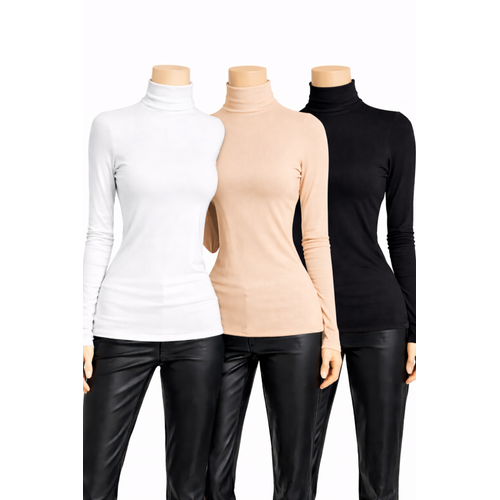 Kad�n Siyah Beyaz Bordo 3'l� Uzun Kollu Body