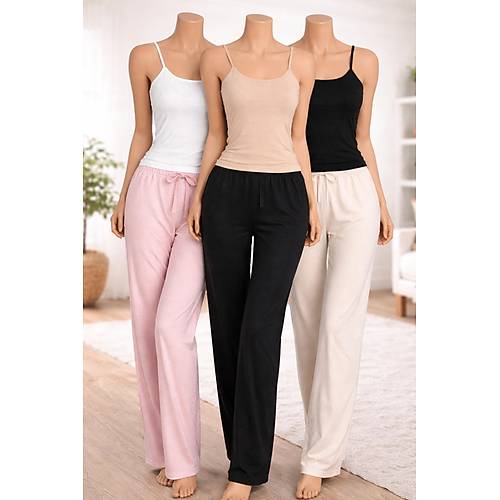 Kad�n Ribana �p Ask�l� Atlet 3'L� %100 Pamuklu Siyah Beyaz Ten