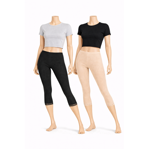 Diz Alt� Dantell Pamuklu Tayt,Penye Tayt, Kapri Tayt %100 Pamuklu B�y�k Beden Tayt �kili Paket