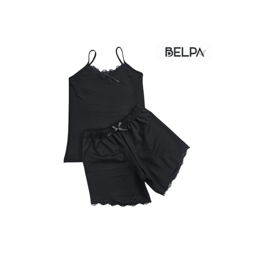 S�la Sella Kad�n Dantelli Siyah �p Ask�l� Gecelik Tak�m�