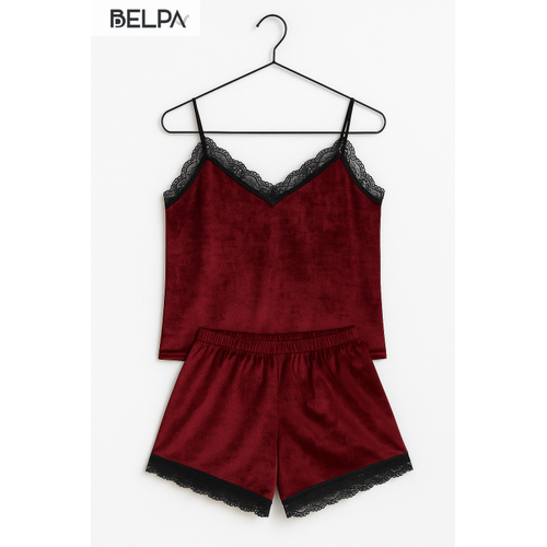 S�la Sella Kadife Dantel Detayl� �ortlu Tak�m