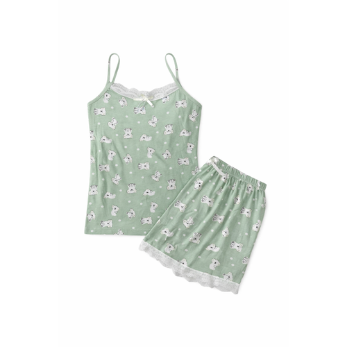 S�la Sella Bamboo Kad�n �ortlu Pijama Tak�m� � Ask�l� Dantel Detayl�