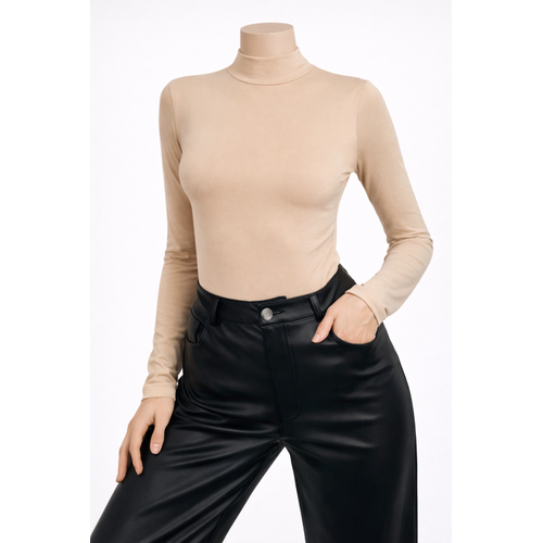 Kad�n Kahverengi Uzun Kollu Body Tekli