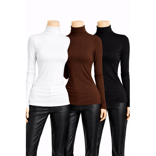 Kad�n Siyah Beyaz Bordo 3'l� Uzun Kollu Body