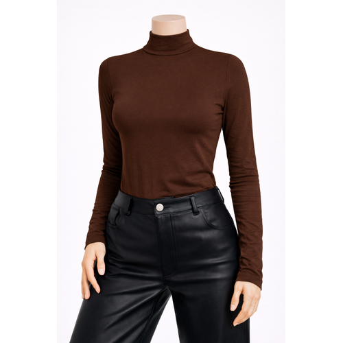 Kad�n Kahverengi Uzun Kollu Body Tekli