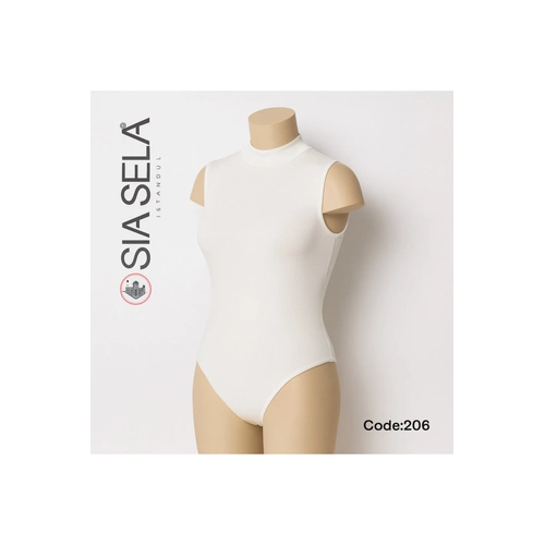 S�la Sella Kad�n Beyaz Yar�m Bal�k�� Yaka Kolsuz Body