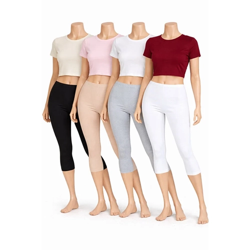 Diz Alt� Pamuklu Penye Tayt, Likral� Tayt, Kapri Tayt,, B�y�k Beden Tayt %95 Pamuklu %5 4'l� Paket