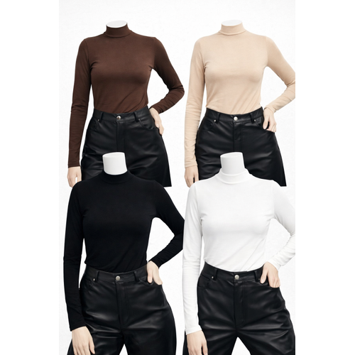 Kad�n Siyah Beyaz Ten Bordo 4'l� Uzun Kollu Body