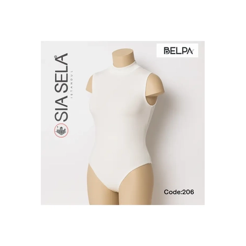 S�la Sella Kad�n Beyaz Yar�m Bal�k�� Yaka Kolsuz Body