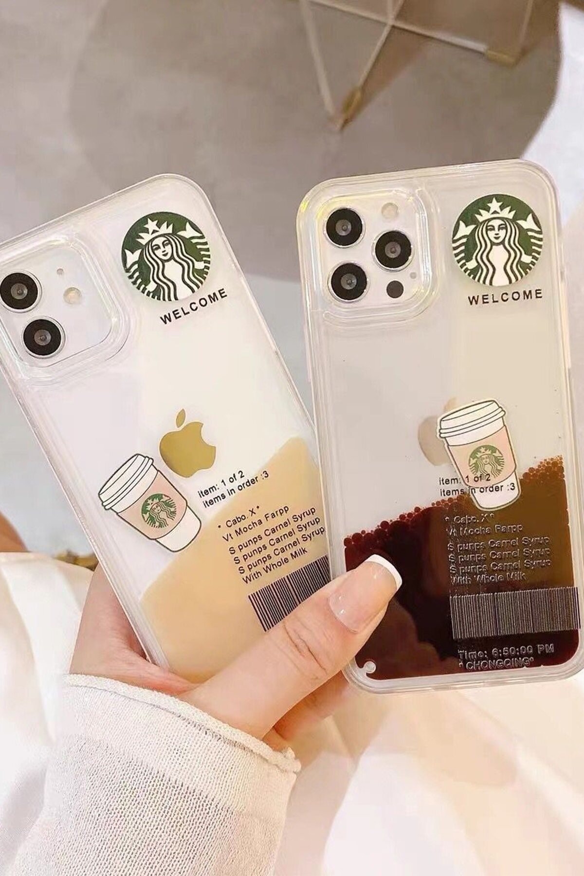 Iphone 11 Sulu Starbucks Kılıf Şeffaf Kahve Akışkanlı