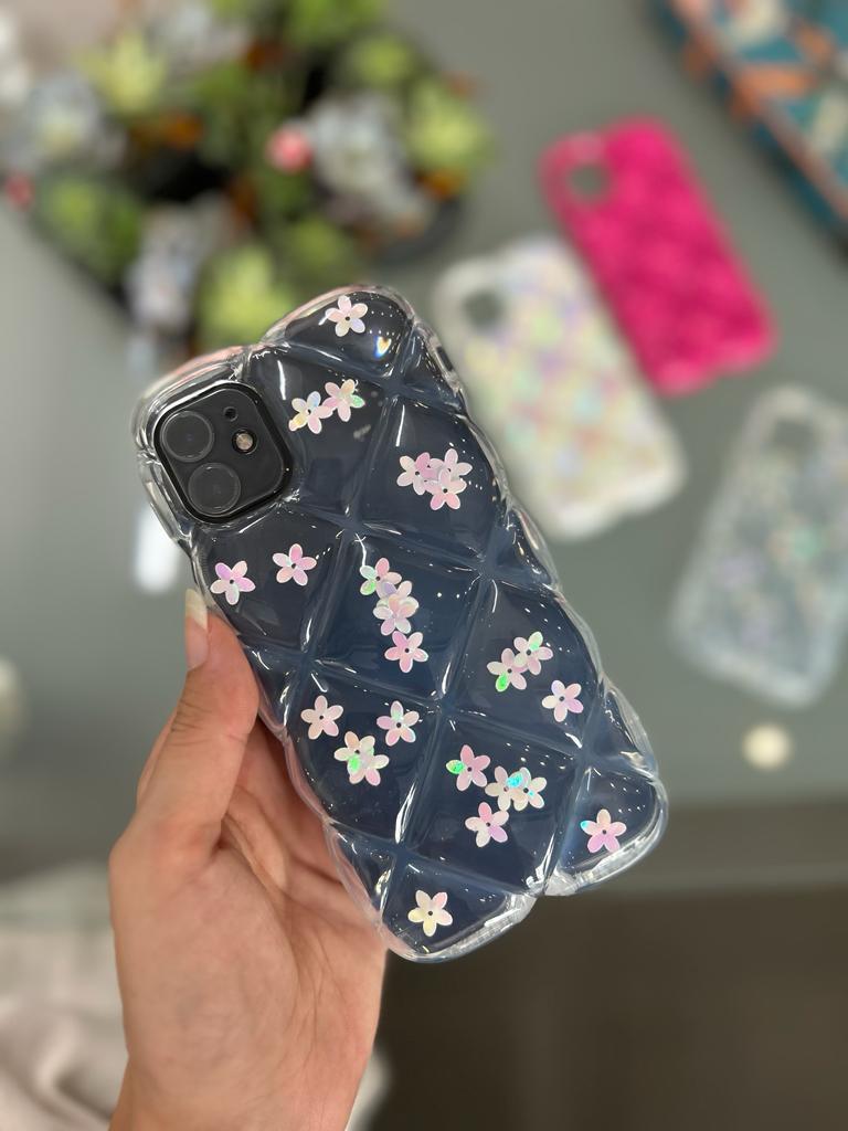 Iphone Dilimli Puf Kılıf Şeffaf Çiçekli