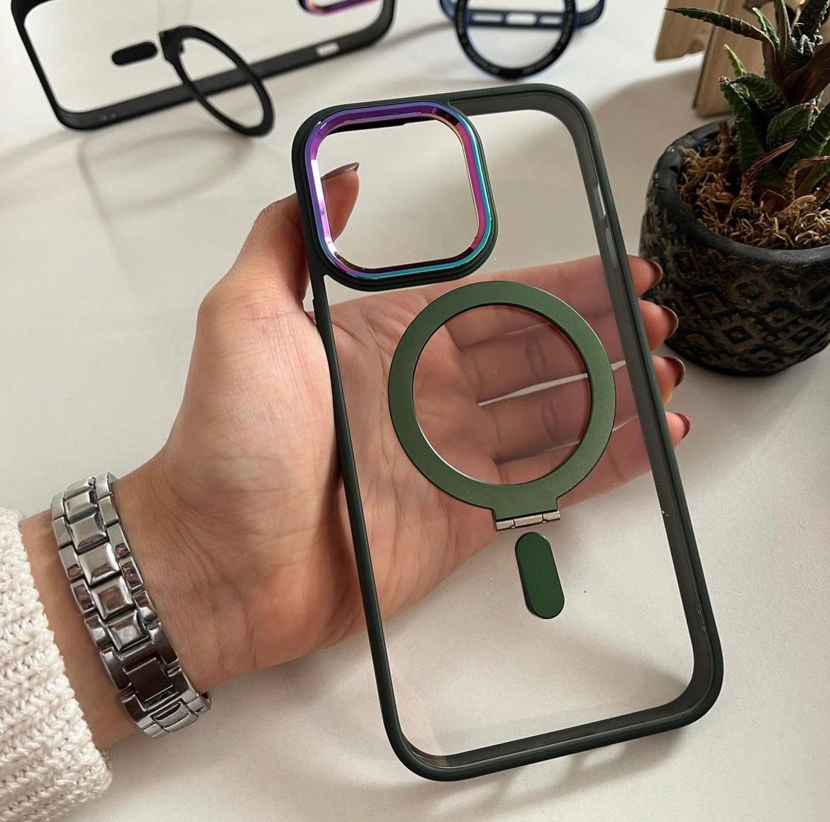 Metal Tuşlu Standlı Magsafe Kılıf Yeşil