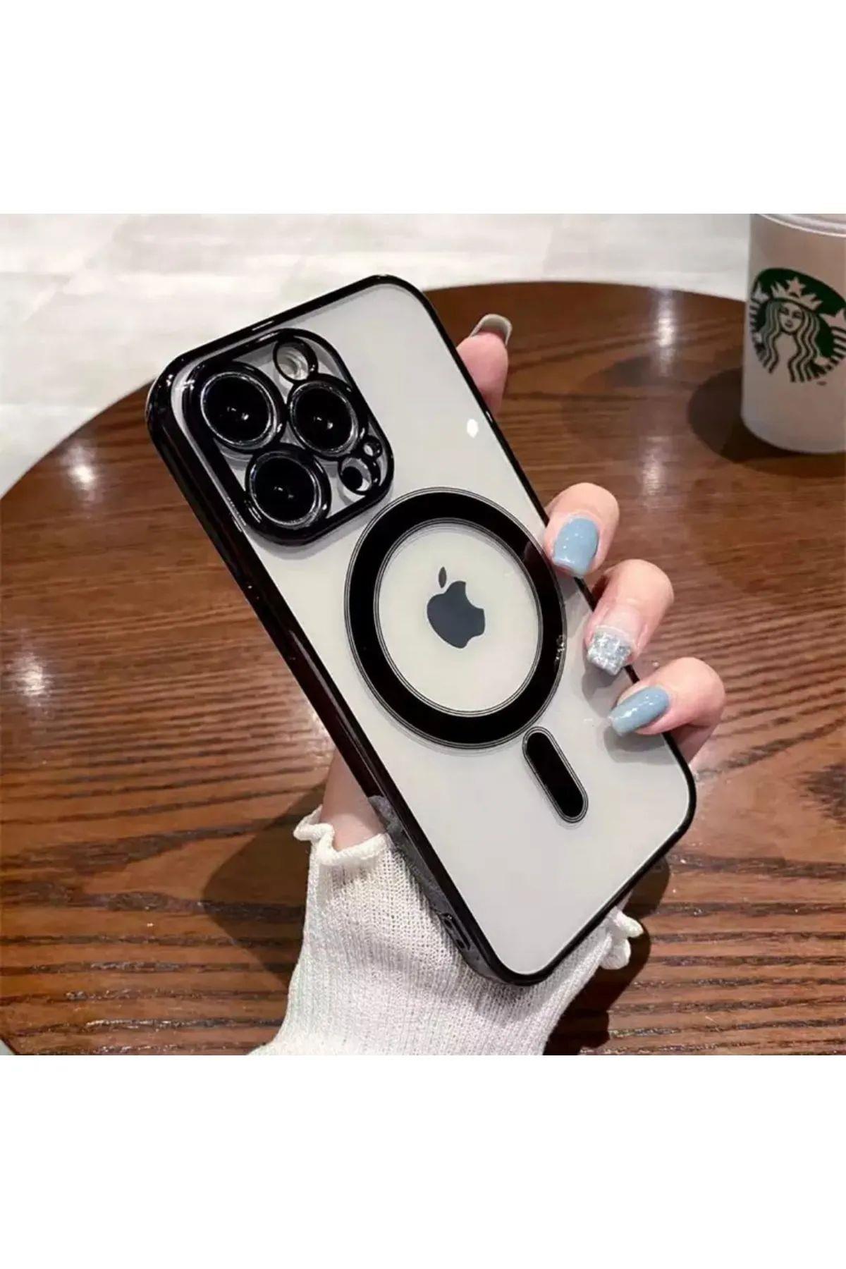 Iphone Uyumlu Kamera Korumalı Renkli Magsafe Kılıf Siyah