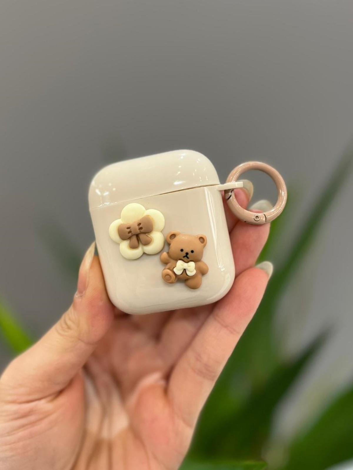 Airpods 2.Nesil Uyumlu Sevimli Ayıcıklı Koruyucu Kılıf Krem