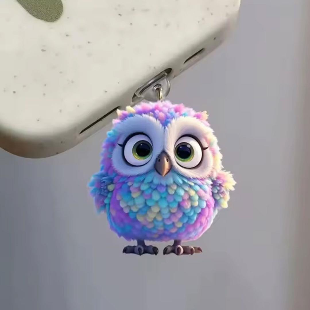 Renkli Baykuş Figürlü Telefon Charmı (Lighting (iPhone) Uyumlu Şarj Soketi Tıpası)