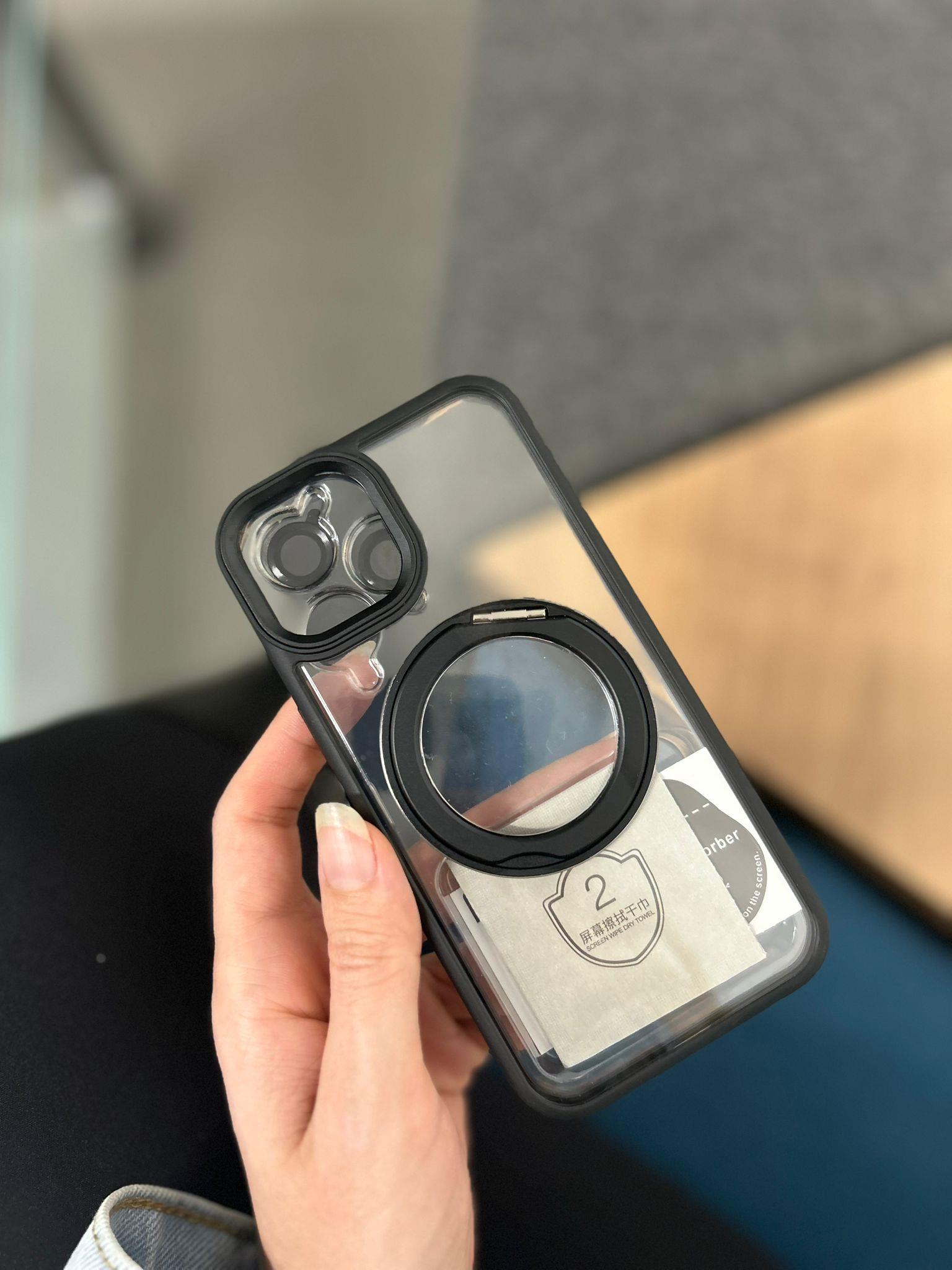 Lensli Standlı Magsafe İphone Telefon Kılıf Siyah