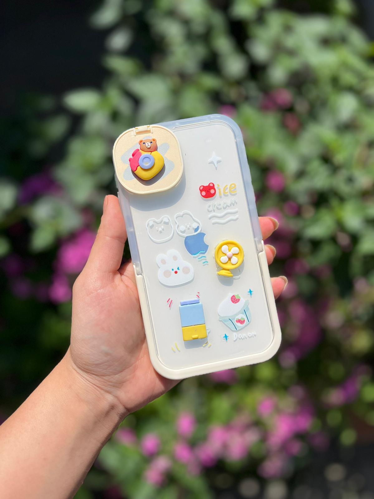 Iphone Uyumlu Sevimli Ayna Ve Stand Detaylı İce Cream Kılıf