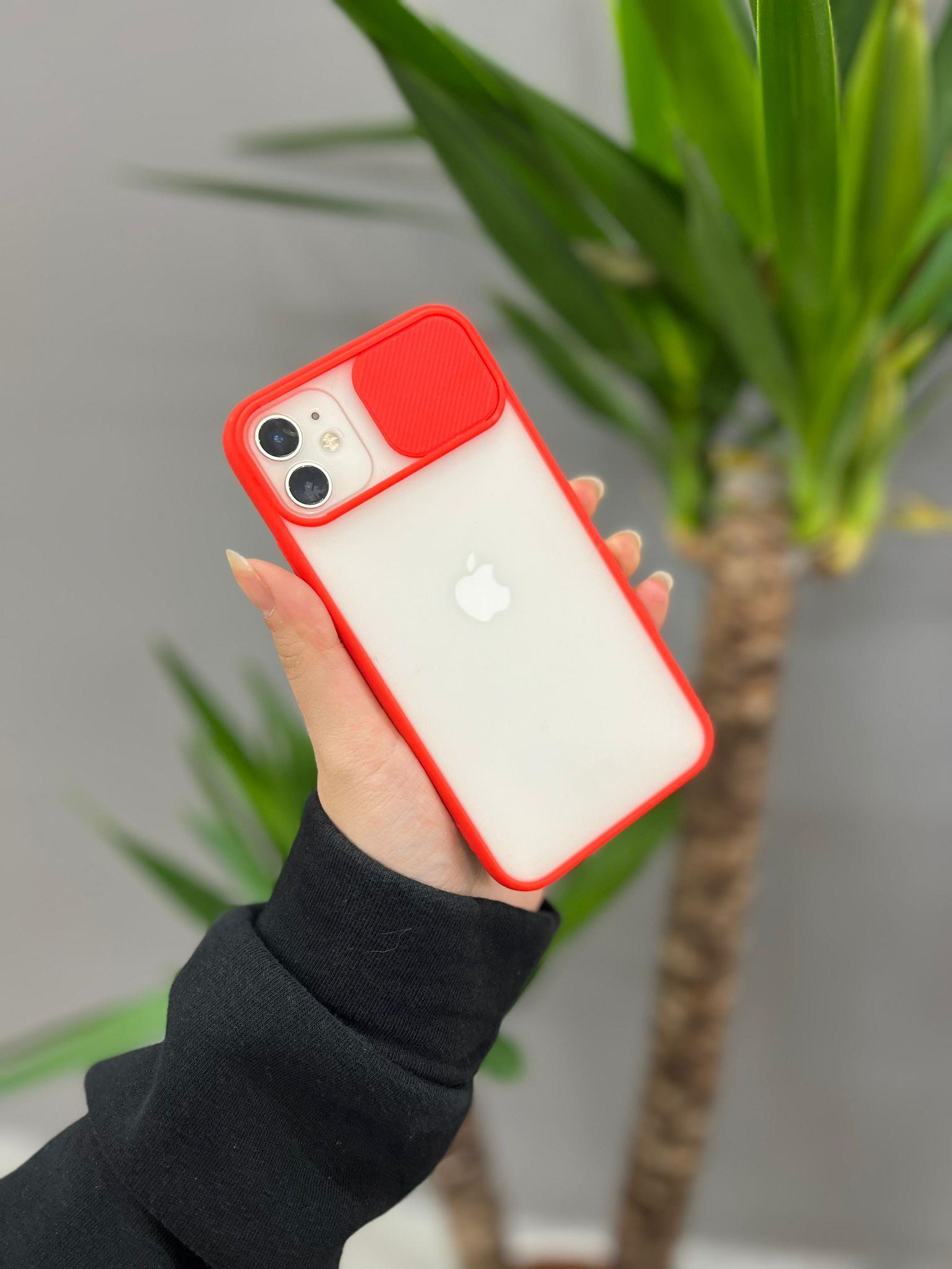 Iphone 11 Uyumlu Sürgülü Kamera Korumalı Kılıf Kırmızı